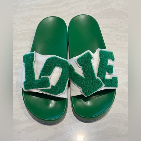 Tory Burch Shoes - Tory Burch Green and White 'LOVE' Slide Sandals